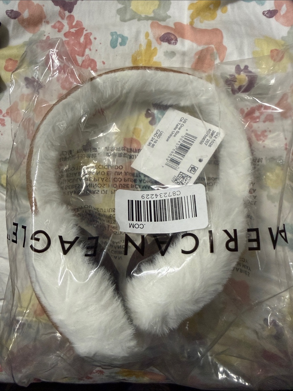 AE Faux Fur Ear Muffs - White/Tan